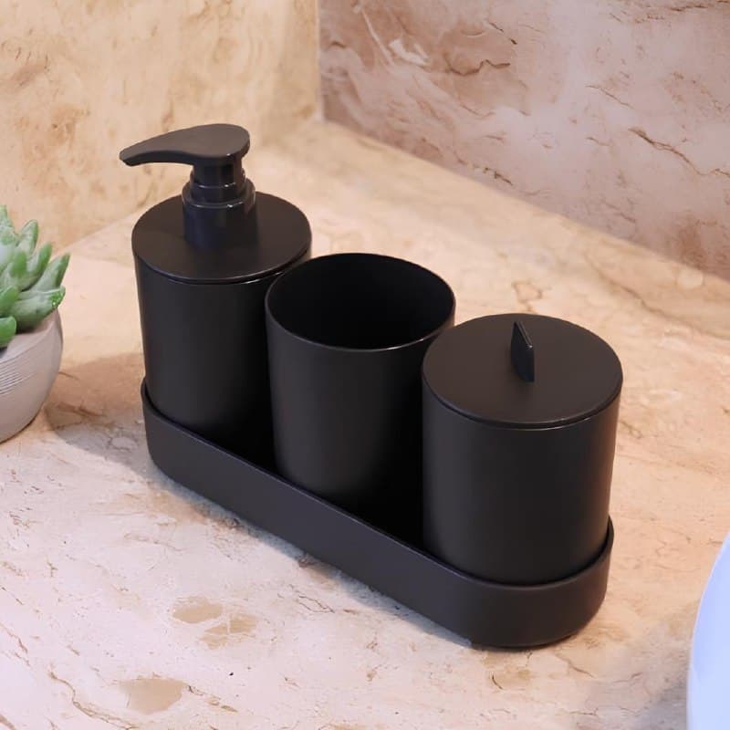 LYOR - Conjunto 4 Peças de Bambu e PP para Banheiro Preto
