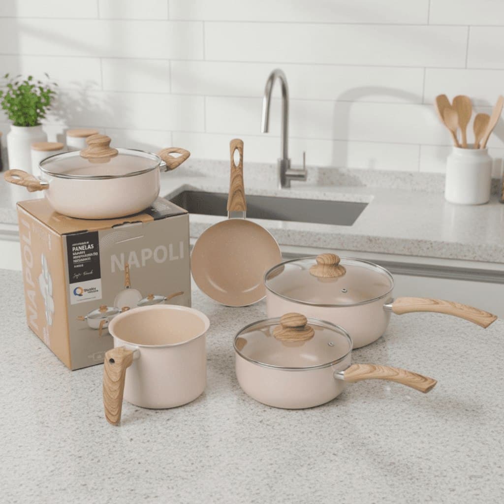 Jogo de Panelas Cerâmica 5 Peças Antiaderente Tampa de Vidro