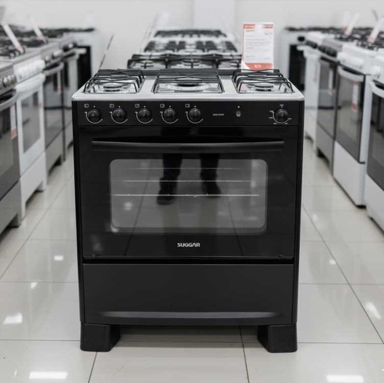 Suggar Fogão Cook Start Preto Mesa Inox 5 Bocas 2 Queimadores Família Acendimento Automático Fgics520pt