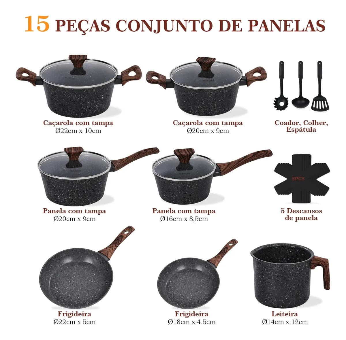 Jogo de Panelas Cerâmica 15 Peças