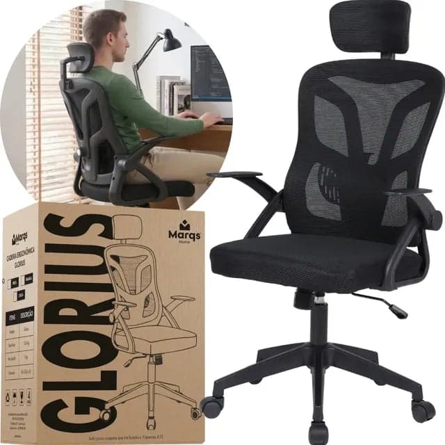 Cadeira de Escritório Ergonômica NR17 Glorious Marqs Home Mesh Preta